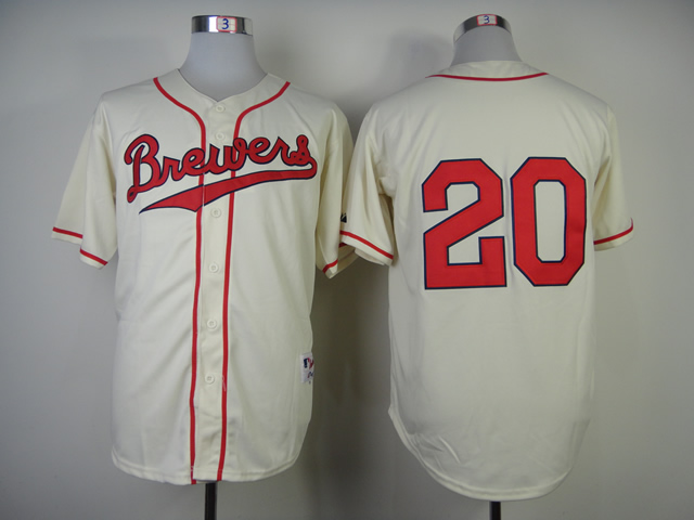 Men Milwaukee Brewers #20 Lucroy Cream MLB Jerseys